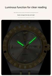 <span class=keywords><strong>Montre</strong></span>-bracelet à quartz en acier inoxydable pour homme POEDARGAR 872, <span class=keywords><strong>mouvement</strong></span> Hangzhou, aiguilles lumineuses rechargeables, date et jour, étanche - Product Image 4