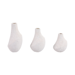 Set di 3 vasi in ceramica bianchi testurizzati, decorazioni moderne per soggiorno, camera da letto, ufficio, composizioni floreali - Product Image 3