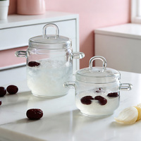 Petite cocotte double en verre borosilicate de haute qualité, compatible micro-ondes, avec couvercle transparent, résistante aux hautes températures