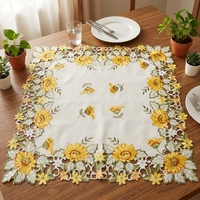 Napperon carré jetable brodé motif tournesol floral, entièrement ajouré, en polyester/coton, 36x36, pour mariage et maison