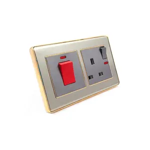 Wenzhou-toma de corriente para Cocina eléctrica, enchufe estándar británico de pared con placa de acero inoxidable, 45A