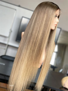 2024 SHY médico Rubio europeo crudo Balayage encaje peluca sin cola estilo recto encaje transparente Perruques Naturel Cheveux Humain - Product Image 3