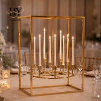 Candélabre géométrique moderne en métal doré de haute qualité, bougies coniques blanches, marque Hayworth, 90 cm, centre de table de mariage
