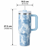 Gobelet isotherme en acier inoxydable 304 à double paroi de 40 oz, personnalisé, tie-dye, avec couvercle, paille et poignée, idéal pour les voyages - Vente en gros