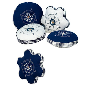 Marine Embroidered Cushion Round Cotton Linen <b>Throw</b> <b>Pillow</b> With Compass Design For Sofa Bay Window Decor - Product Image 3