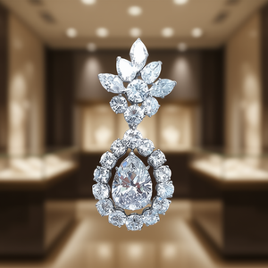 Orecchini Pendenti in Oro Bianco con Cristalli, Taglio a Pera, Design Floreale, Montatura a Griffe, Gioielli Classici da Sposa per Donna - Product Image 2