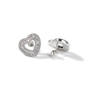 Women's Square Zircon Hollow Heart <b>Stud</b> <b>Earrings</b> Simple and Fashionable Ice <b>Crystal</b> Jewelry Wholesale - Product Image 4