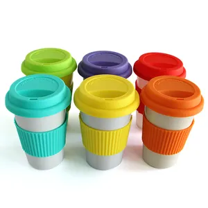 14oz बांस कॉफी कप के साथ सिलिकॉन धारक पीएलए पुन: प्रयोज्य ठंड मग शून्य बेकार मकई स्टार्च की बोतलें 400ml रंगीन कप