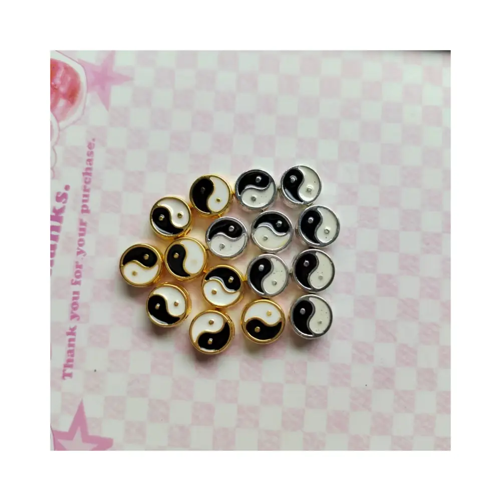 8mm manik-manik Tai Chi Enamel bulat datar manik-manik pemisah Yin Yang untuk membuat perhiasan gelang DIY gantungan kunci Aksesori grosir