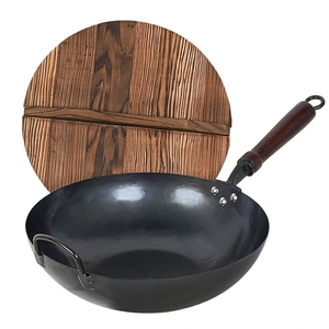 Wok de Acero al Carbono para Restaurante, Sartén Tradicional China de Fondo Plano con Mango de Madera, Tapa de Madera y Espátula para Wok - Product Image 2