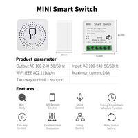 Módulo de Interruptor Inteligente WiFi Tuya Mini, 16A, Control de 2 Vías, 41mm, Compacto, IP44, Resistente al Agua, Compatible con Alexa y Google, Temporizador, Relé, Interruptor de Pared