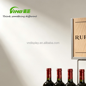 Support à bouteilles de vin en bois naturel avec cadre métallique, logo personnalisé, moderne et écologique, pour comptoir de magasin de détail et présentoir à spiritueux - Product Image 3