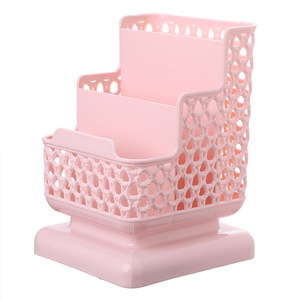 Organisateur de bureau multifonctionnel en plastique à trois niveaux avec support de téléphone, design créatif et style étagé évidé - Product Image 5