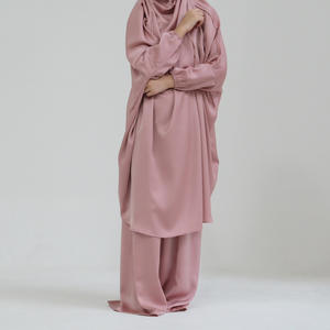 L-210 Abiti Modesti per Ragazze Arabe, Colori Uniti, Abaya per Ramadan ed Eid, Top e Vestiti con Hijab Nero, Abito per Ragazze Musulmane - Product Image 1