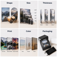 Bloc photo personnalisé en acrylique transparent, plaque photo personnalisée, décoration de bureau, cadeau, impression UV épaisse transparente, souvenir