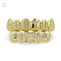 En gros Grillz dentaire complet avec lettres en strass, plaqué or, or rose et argent, style Hip Hop, pour dents supérieures et inférieures