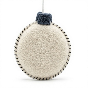 Handmade Eco-Friendly Wool Felt Round <b>Christmas</b> <b>Tree</b> Ornament Holly Red Berry Embroidery Traditional Style Indoor <b>Wall</b> Hanging - Product Image 5