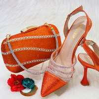 Ensemble Chaussures et Sacs Nigerian-Italien Or et Bleu 2025 à Strass pour Mariage – Escarpins et Sac à Main Assortis pour Femmes