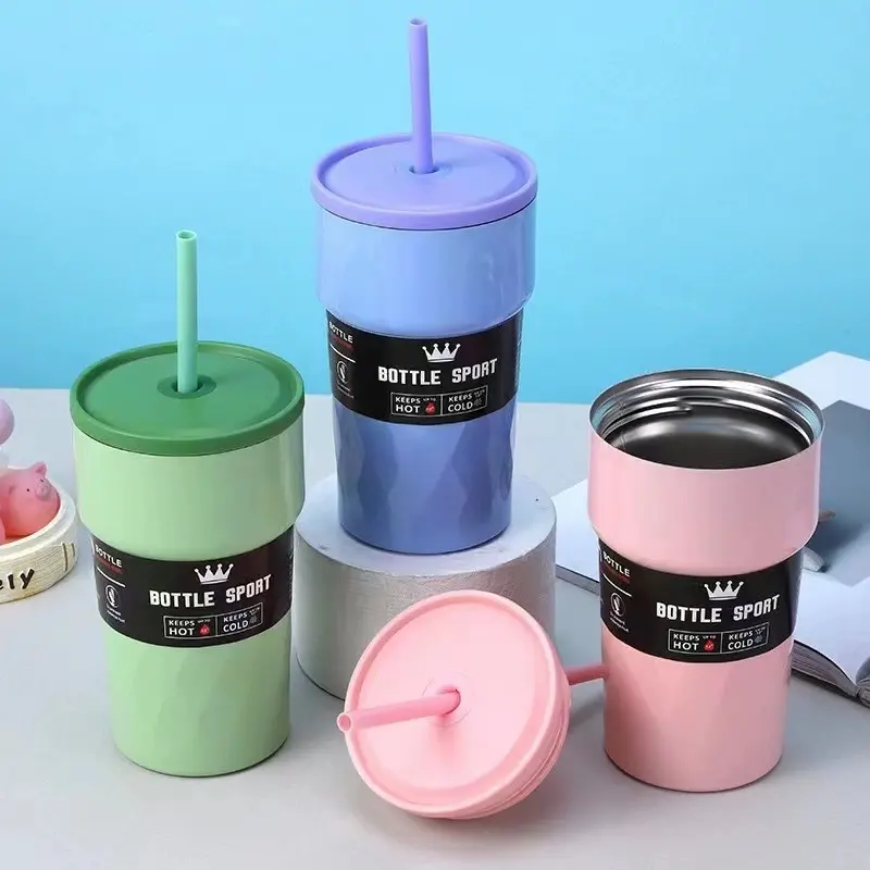 Whosale Bulk 500ml Luxury 304 Stainless Steel Insulated Vacuum Tumbler Coffee Water Cup Prismatic Cup Mug Water Cup With Straw