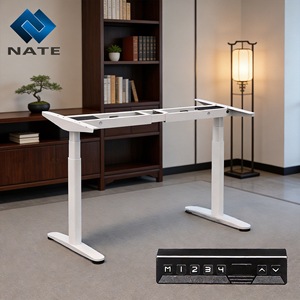 NATE Electric Height <b>Adjustable</b> <b>Table</b> <b>Legs</b> Oval Tube Dual Motor White Minimalist Design for Home Office Use - Product Image 1
