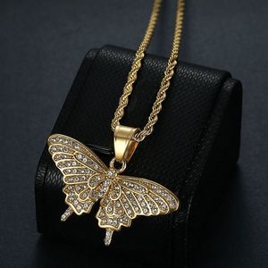 Yunnique – collier avec pendentif papillon en acier inoxydable, serti de strass, bijoux unisexes à la mode, cadeau - Product Image 2
