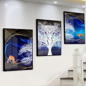 Arte Mural Tríptico Moderno de Porcelana de Cristal con Lámina Dorada, Paisaje Abstracto, Pintura Decorativa <span class=keywords><strong>para</strong></span> <span class=keywords><strong>Sala</strong></span> de Estar, Fondo de Sofá - Product Image 2