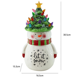 Christmas Snowman <b>Cookie</b> <b>Jar</b> With Led Tree Lid Resin Airtight Kitchen Storage Container Holiday Decor - Product Image 2