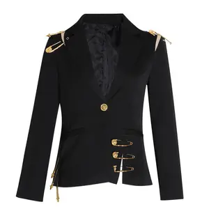 Nieuwe Mesh Stiksels Lange Mouwen Slanke Slanke Jas Herfst Jas Vrouw Blazers Formele