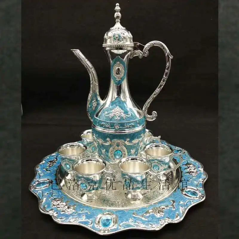 QIAN HU dekorasyon büyük kapasiteli kahve çay bardağı seti türk Tetsubin dökme demir demlik Pot, tepsi ve 6 bardak