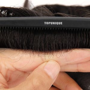 TOPUNIQUE Toupee <span class=keywords><strong>Uomo</strong></span> con Nodi Sbiancati, <span class=keywords><strong>Capelli</strong></span> Indiani Remy Veri, Base in Pizzo, Protesi Capillare Maschile Disponibile - Product Image 2