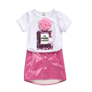 Peuter Kids En Baby 2 Stuk Tiener Meisjes Sets Zomer Tiener Wit T-shirt + Mini Pu Rok Kleding Outfits