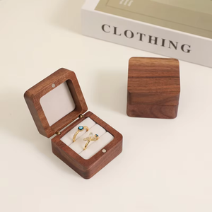 Wholesale Custom <b>Black</b> Walnut Wooden Ring <b>Box</b> with Window Luxury Jewellery Packaging <b>Box</b> for Wedding Engagement Proposal - Product Image 3