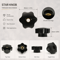 Poignée étoile noire brillante en bakélite, laiton et phénol, filetée, réglable, pour applications industrielles, mécaniques et d'ingénierie