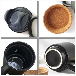 Кружка для кофе с индивидуальным логотипом, 350 мл, матовая керамика, дорожная, с термоизолированным пробковым дном и крышкой - Product Image 3