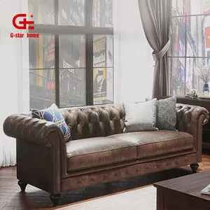 Vendita calda ODM/OEM Retro europeo di lusso 3 posti divano in vera pelle soggiorno divano Set mobili per la casa