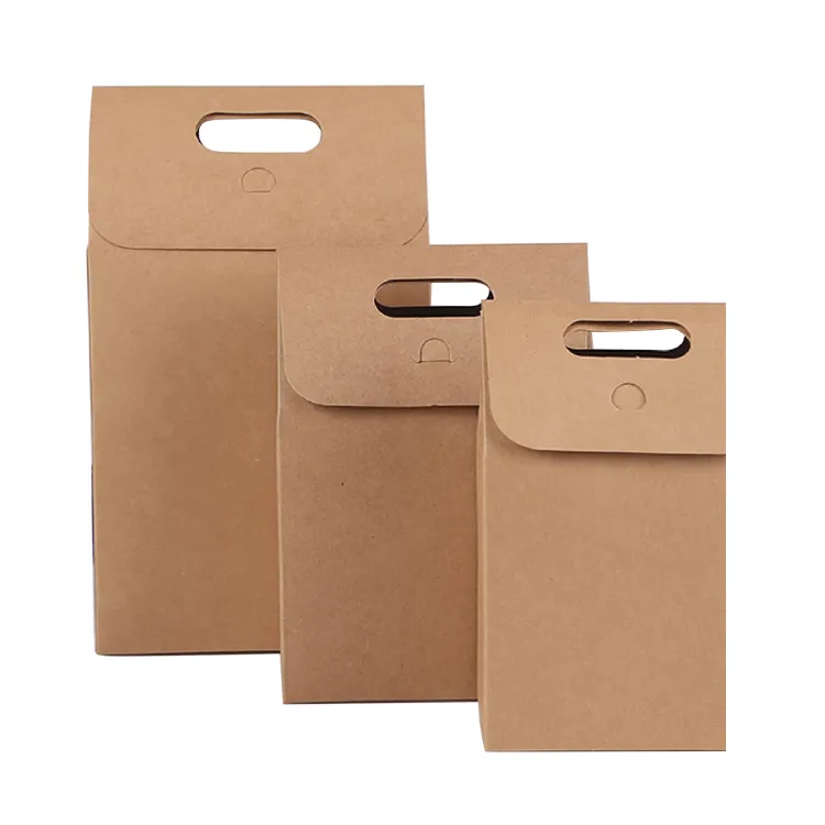 Sacs en papier artisanal à poignée renforcée, biodégradables, étanches, pour aliments secs, pochette marron avec poignée découpée à rabat, sacs d'enveloppe en papier kraft