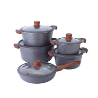 Ensemble de 10 pièces en aluminium forgé avec revêtement sophistiqué, comprenant une marmite à soupe 20/24/28/32 cm et une poêle à frire profonde 28 cm, avec base à chauffage rapide et hub de fixation