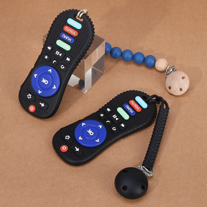 Jouet de dentition en silicone pour bébé, télécommande, pour 0-24 mois, noir et gris froid, forme télécommande, numéro de pièce Tr075 - Product Image 1