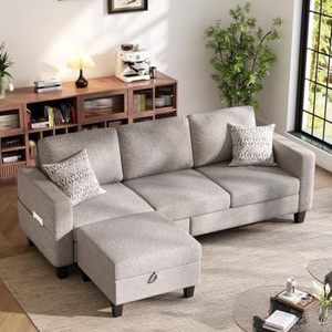 Divano Componibile <span class=keywords><strong>e</strong></span> <span class=keywords><strong>Divani</strong></span> per Soggiorno, Divano a L a 3 Posti con Pouf Mobile, Comodi <span class=keywords><strong>Divani</strong></span> Convertibili in Lino con Chaise Longue - Product Image 6