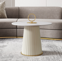 Table d'appoint blanche de luxe moderne minimaliste contemporain, Table basse ronde en marbre blanc en pierre frittée