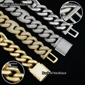 Cadena Cubana Miami, Estilo Nariz de Cerdo, Chapada en Plata de Ley 925 con Incrustaciones de Moissanita VVS DEF, Cadena Cubana de Eslabones, Joyería Hip Hop para Novio - Product Image 5