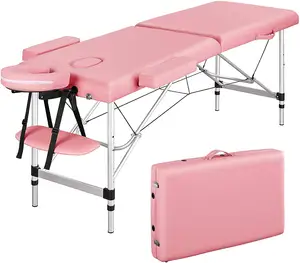 분홍색 Foldable 안마 채찍질 침대 넓게 따르십시오 안마 치료 테이블과 장비 임신 넓은 얼굴 침대 타이 알루미늄