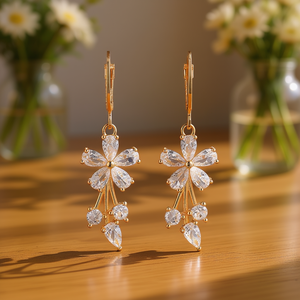 Orecchini Pendenti a Fiore Placcati Oro E467 Rossi con Cristalli e Strass a Goccia, Gioielli da Festa per Donna - Product Image 2