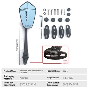 Rétroviseur latéral de moto noir à bras creux, tête sphérique en acier inoxydable, réglable multi-angles, ensemble de rétroviseurs pour moto - Product Image 2