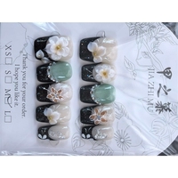 Uñas Postizas JIAZHIMU Hechas a Mano, Forma Ataúd, Almendradas, Francesas, Marrones, de Alta Calidad, Reutilizables, para Decoración de Uñas, Forma Cuadrada