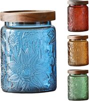 Lot de 4 bocaux de rangement vintage en verre motif tournesol avec couvercles en bois hermétiques – Ensemble de récipients alimentaires écologiques décoratifs pour cuisine