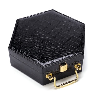 Luxury hexagonal Custom logo clamshell handle portable crocodile grain packaging belt gift box