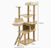 Arbre à chat en bois compact avec griffoir et maisonnette intégrés, design capsule spatiale, ne prend pas de place