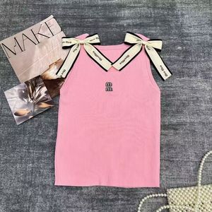 Top Corto Senza Maniche in Maglia a Costine con Fiocco e Logo, Traspirante, Tinta Unita, Taglia Unica, per Donna, Stile Casual e Sportivo - Product Image 4