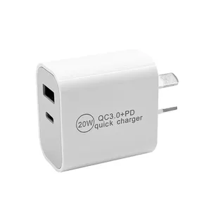 20W Charger AU Dual Usb PD+QC3.0 Wall Charger USB C PD Charger With American/EU/UK/AU Plug For IPhone 12/11/X IPad Samsung Huawe